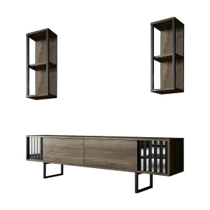 Dfantin tv-standaard, bijzet vanWoonkamer, lage tv-meubel, wandvoet, 180x30h48 cm, walnoot en zwart Dfantin tv-standaard, bijzet vanWoonkamer, lage tv-meubel, wandvoet, 180x30h48 cm, walnoot en zwart