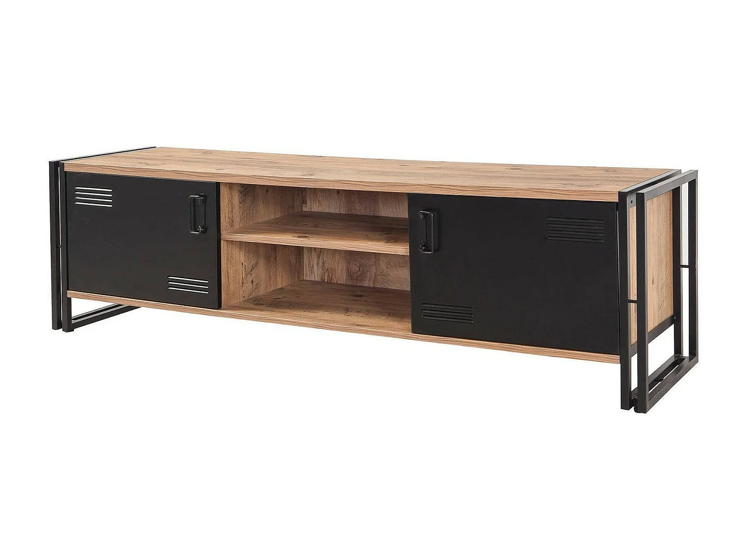 Dperott tv-meubel,Woonkamer dressoir, Lage tv garderobe, Inbouw wandvoet, 180x45h50 cm, Eiken en Zwart