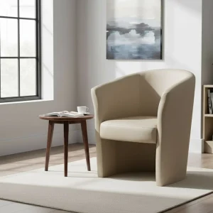 Dpanett fauteuil, Woonkamerfauteuil, Gestoffeerde zitting, Stoel met armleuningen van eco-leer, 64x63h76 cm, Beige