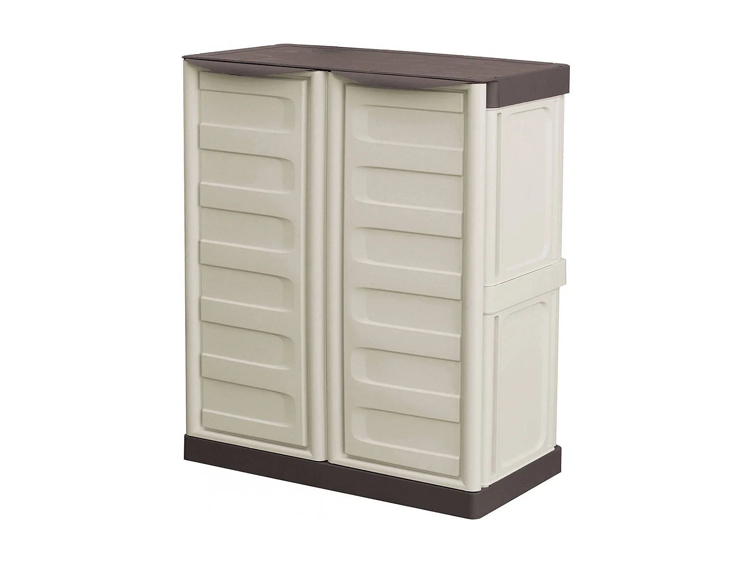 Dambrosi buitengarderobe, Multifunctionele balkongarderobe, 2-deurs buitenkast, 100% Made in Italy, Beige en Bruin, 70x39h86 cm, Gestreepte afwerking
