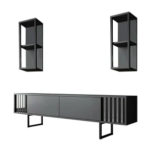 Dfantin tv-meubel, woonkamer dressoir, laag tv-meubel, gemonteerd wandonderstel, 180x30h48 cm, antraciet en zwart Dfantin tv-meubel, woonkamer dressoir, laag tv-meubel, gemonteerd wandonderstel, 180x30h48 cm, antraciet en zwart