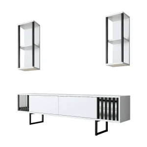 Dfantin tv-meubel, woonkamer dressoir, laag tv-meubel, gemonteerd wandonderstel, 180x30h48 cm, zwart-wit Dfantin tv-meubel, woonkamer dressoir, laag tv-meubel, gemonteerd wandonderstel, 180x30h48 cm, zwart-wit