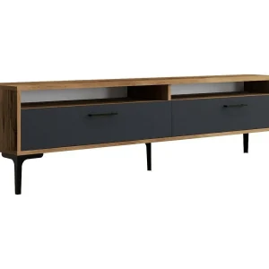 Dkumbull tv-meubel, woonkamermeubel, lage tv-meubel, wandstandaard, 180x47h35 cm, walnoot en antraciet Dkumbull tv-meubel, woonkamermeubel, lage tv-meubel, wandstandaard, 180x47h35 cm, walnoot en antraciet
