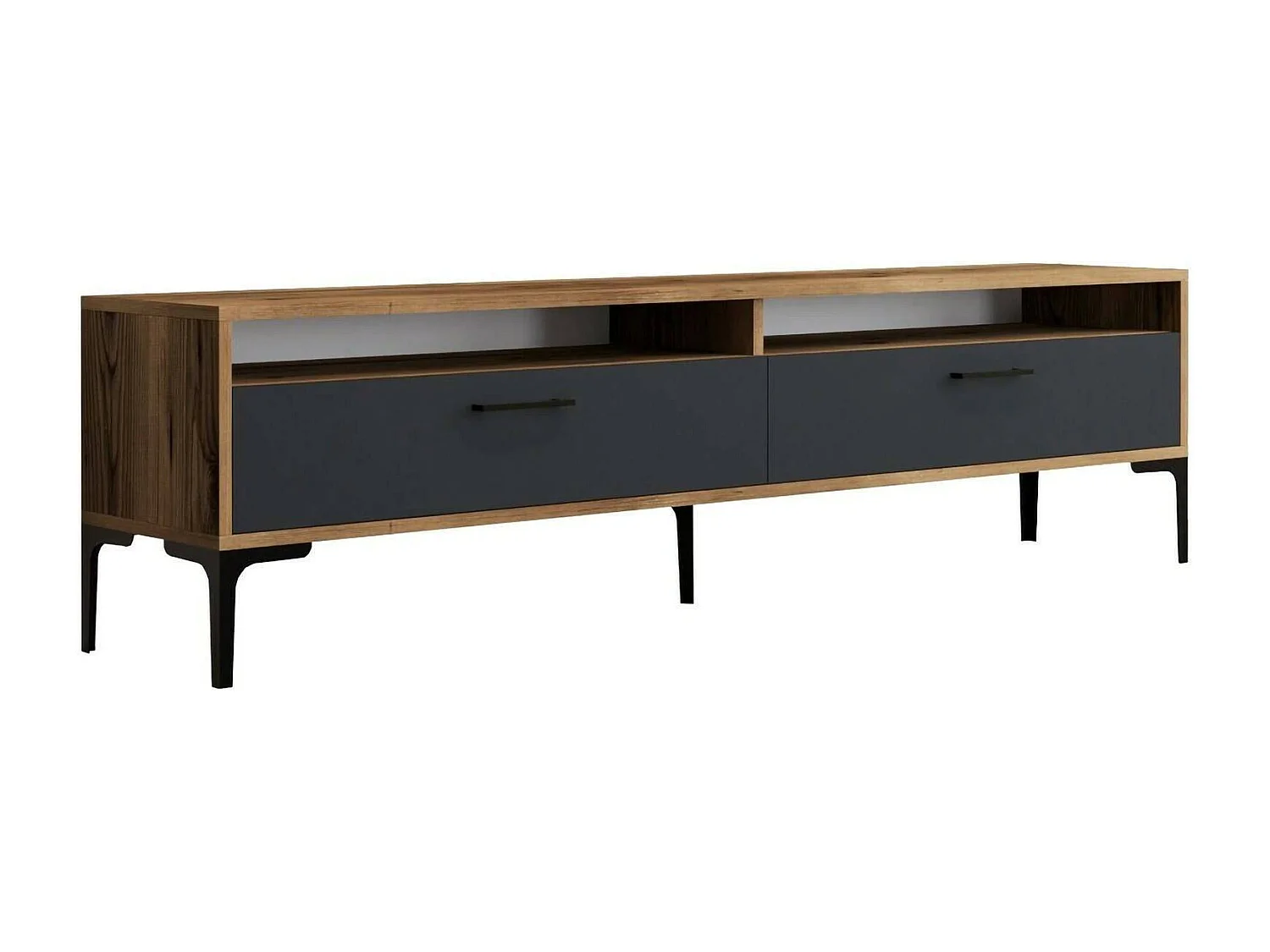 Dkumbull tv-meubel, woonkamermeubel, lage tv-meubel, wandstandaard, 180x47h35 cm, walnoot en antraciet