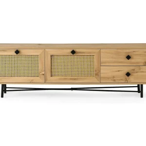 Dmarc tv-standaardHin, bijzet in de woonkamer, lage tv-kast, wandvoet, 180x40h60 cm, Eik en Zwart