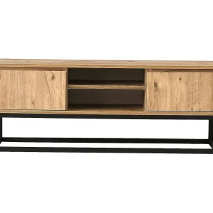 Dpirol tv-meubel, woonkamermeubel, lage tv-meubel, wandstandaard, 180x40h50 cm, Zwart en Eikenhout
