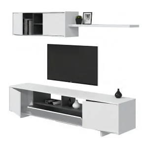 Dafanti wandsysteem, TV-meubel woonkamermeubel, Samenstelling woonkamerset, Woonkamerset met wandmeubel, 200x41h46 cm, Glanzend wit Dafanti wandsysteem, TV-meubel woonkamermeubel, Samenstelling woonkamerset, Woonkamerset met wandmeubel, 200x41h46 cm, Glanzend wit