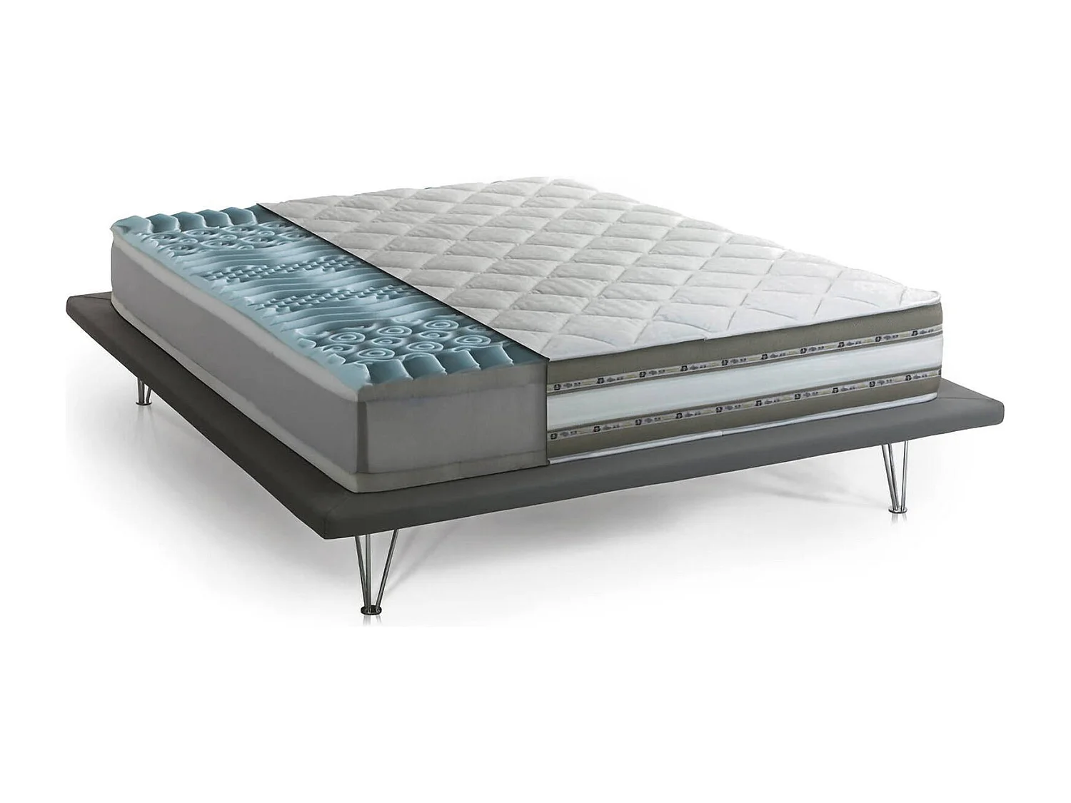 Dkiwio dubbele matras, afneembare matras in Memory Foam en Waterfoam Gel, 100% Made in Italy, anti-mijt en hypoallergeen, 160x190h27 cm