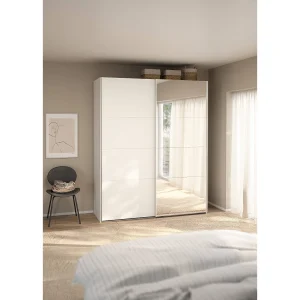 Dprovede 2-deurskast, Slaapkamermeubel, Inloopkast, Kledingkast, 179×65 h220 cm, Wit en Transparant Dprovede 2-deurskast, Slaapkamermeubel, Inloopkast, Kledingkast, 179×65 h220 cm, Wit en Transparant