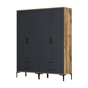 Dfurlott grote kledingkast, Slaapkamermeubilair, Inloopkast, Kledingkast, 160x201h48 cm, Walnoot en Antraciet Dfurlott grote kledingkast, Slaapkamermeubilair, Inloopkast, Kledingkast, 160x201h48 cm, Walnoot en Antraciet