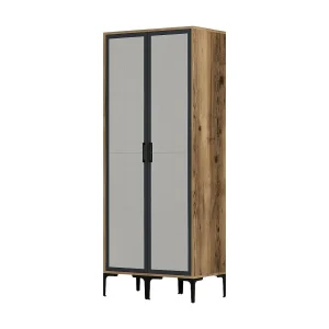Dpret 2-deurskast, Slaapkamermeubel, Inloopkast, Kledingkast, 80x201h48 cm, Walnoot en Antraciet Dpret 2-deurskast, Slaapkamermeubel, Inloopkast, Kledingkast, 80x201h48 cm, Walnoot en Antraciet