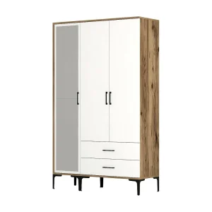 Dpierin 3-deurskast, Slaapkamermeubel, Inloopkast, Kledingkast, 120x201h48 cm, Walnoot en Wit Dpierin 3-deurskast, Slaapkamermeubel, Inloopkast, Kledingkast, 120x201h48 cm, Walnoot en Wit