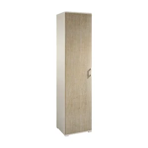 Dacaci multifunctionele kledingkast, lineaire kast met 1 draaideur en 4 verstelbare planken, kolomkast voor badkamer, 100% Made in Italy, 45x45h195 cm, eiken en wit