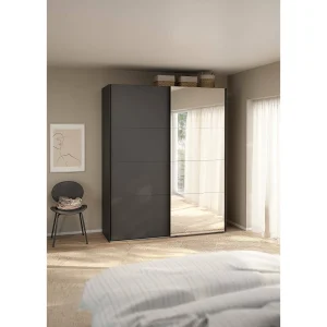 Dprovede 2-deurskast, Slaapkamermeubel, Inloopkast, Kledingkast, 179×65 h220 cm, Grijs en Transparant Dprovede 2-deurskast, Slaapkamermeubel, Inloopkast, Kledingkast, 179×65 h220 cm, Grijs en Transparant