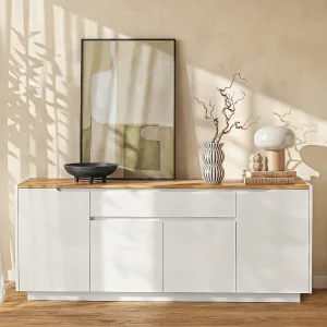 Buffetkast met 4 deuren en 1 lade. Witgelakt mdf AMANI
