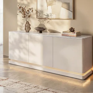 Buffet 3 deuren met LED-verlichting in MDF – Beige en wit marmer effect – DEVIKA Buffet 3 deuren met LED-verlichting in MDF – Beige en wit marmer effect – DEVIKA