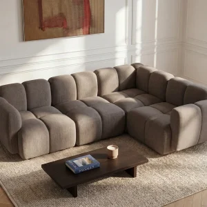 Modulaire hoekbank met rugleuning in getextureerde taupe stof CARLIVI Modulaire hoekbank met rugleuning in getextureerde taupe stof CARLIVI
