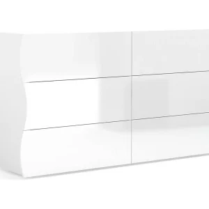 Dmonz ladekast, ladekast met 6 laden, slaapkamerdressoir, 100% Made in Italy, glanzend wit, 155x40h82 cm