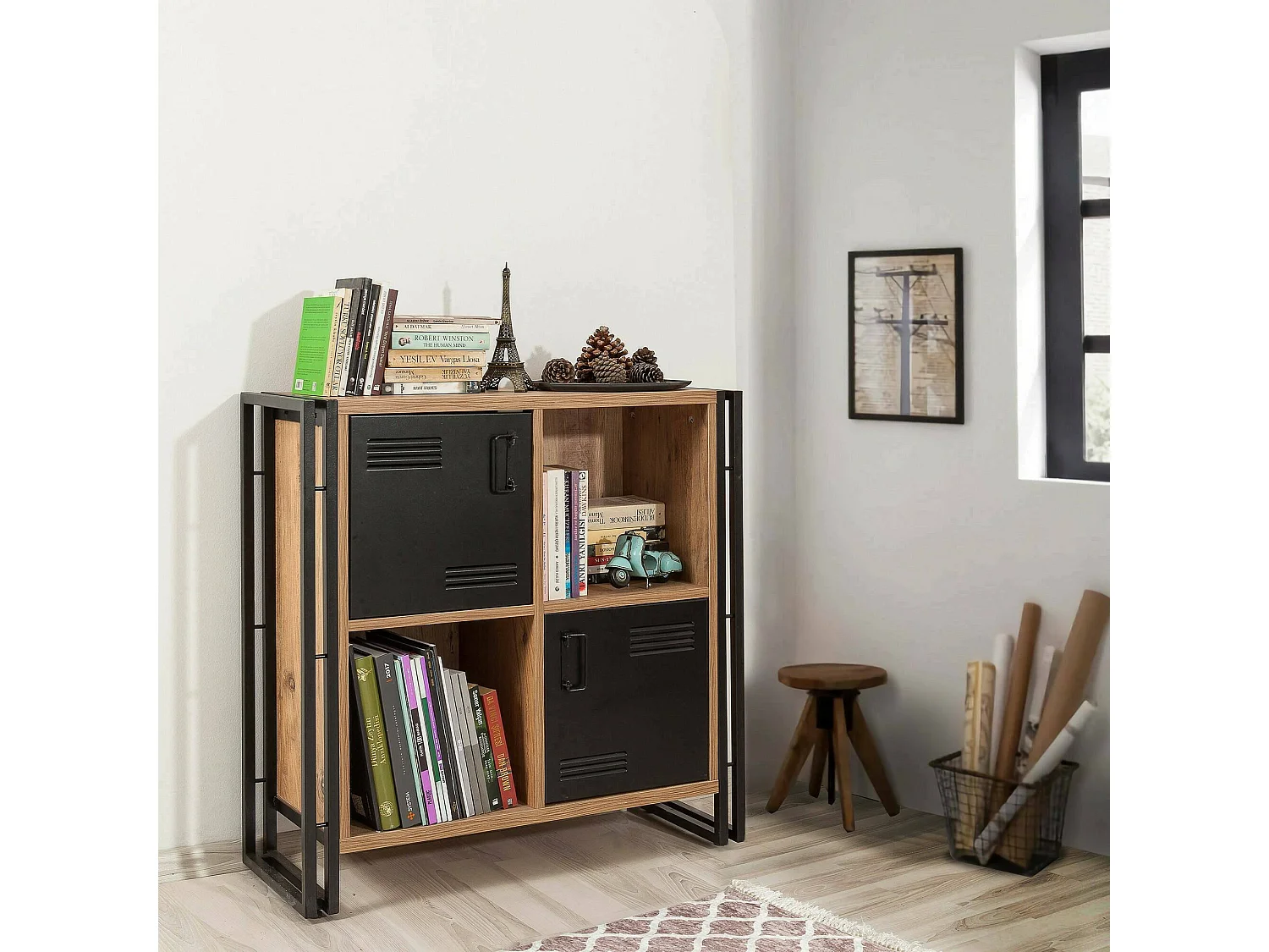 Dpecorin boekenkast, kantoorplank, boekenkast, bibliotheek, 89x35h89 cm, eiken en zwort