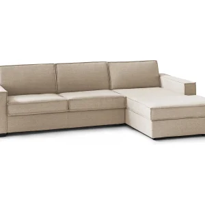 Dgodea vaste bank, Hoekbank, 100% Made in Italy, Woonkamerbank met, Rechts containerschiereiland, met slanke armleuningen, Cm 260x95h90, Beige