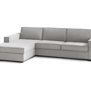Dfabbia vaste bank, Hoekbank, 100% Made in Italy, Woonkamerbank met containerschiereiland links, met standaard armleuningen, 280x95h90 cm, Grijs