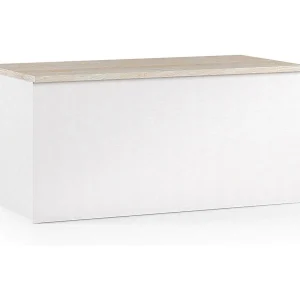 Ditalen koffer, grote multifunctionele opbergdoos, moderne kist, 100% gemaakt in Italië, 90x45h45 cm, wit en eiken