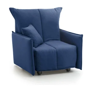 Dabari slaapbank, enkele bank, 100% Made in Italy, woonkamerfauteuil met trolley-opening, in gewatteerde stof, met standaard armleuningen, 110x90h85 cm, blauw