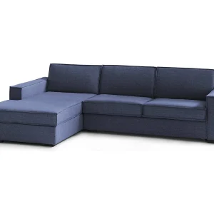 Dfabbia vaste bank, Hoekbank, 100% Made in Italy, Woonkamerbank met containerschiereiland links, met standaard armleuningen, 280x95h90 cm, Blauw Dfabbia vaste bank, Hoekbank, 100% Made in Italy, Woonkamerbank met containerschiereiland links, met standaard armleuningen, 280x95h90 cm, Blauw