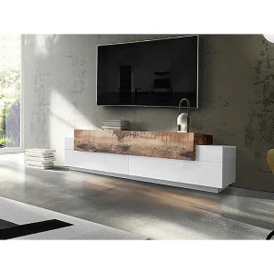 Dmirand TV-meubel, Laag woonkamerdressoir, TV-meubelbasis, 100% Made in Italy, 200x45h52 cm, Glanzend wit en esdoorn Dmirand TV-meubel, Laag woonkamerdressoir, TV-meubelbasis, 100% Made in Italy, 200x45h52 cm, Glanzend wit en esdoorn
