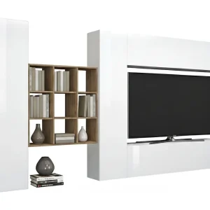 Dfallic wandmeubel, TV-meubel met 4 deuren woonkamerset, Multifunctioneel woonkamermeubilair, 100% Made in Italy, 350x30h180 cm, Glanzend wit Dfallic wandmeubel, TV-meubel met 4 deuren woonkamerset, Multifunctioneel woonkamermeubilair, 100% Made in Italy, 350x30h180 cm, Glanzend wit