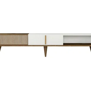 Dfirican tv-meubel, woonkamer dressoir, laag tv-meubel, inbouw wandonderstel, 180x35h40 cm, walnoot en wit Dfirican tv-meubel, woonkamer dressoir, laag tv-meubel, inbouw wandonderstel, 180x35h40 cm, walnoot en wit