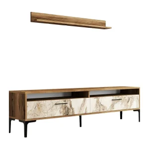 Dkatseri-gemette wand, Soggio-samenstellingRno, Multifunctionele woonkamermeubel, tv-houder, 180x35h47 cm, walnoot en marmerwit Dkatseri-gemette wand, Soggio-samenstellingRno, Multifunctionele woonkamermeubel, tv-houder, 180x35h47 cm, walnoot en marmerwit