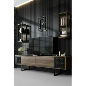 Dmiggian tv-meubel, woonkamermeubel, lage tv-meubel, wandstandaard, 180x30h48 cm, walnoot en zwart Dmiggian tv-meubel, woonkamermeubel, lage tv-meubel, wandstandaard, 180x30h48 cm, walnoot en zwart