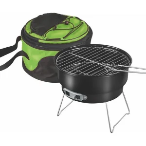 Draagbare houtskoolbarbecue FIELDMANN FZG 1003 rond Zwart/Grijs, Ø25 cm, Geïntegreerde koeltas Draagbare houtskoolbarbecue FIELDMANN FZG 1003 rond Zwart/Grijs, Ø25 cm, Geïntegreerde koeltas