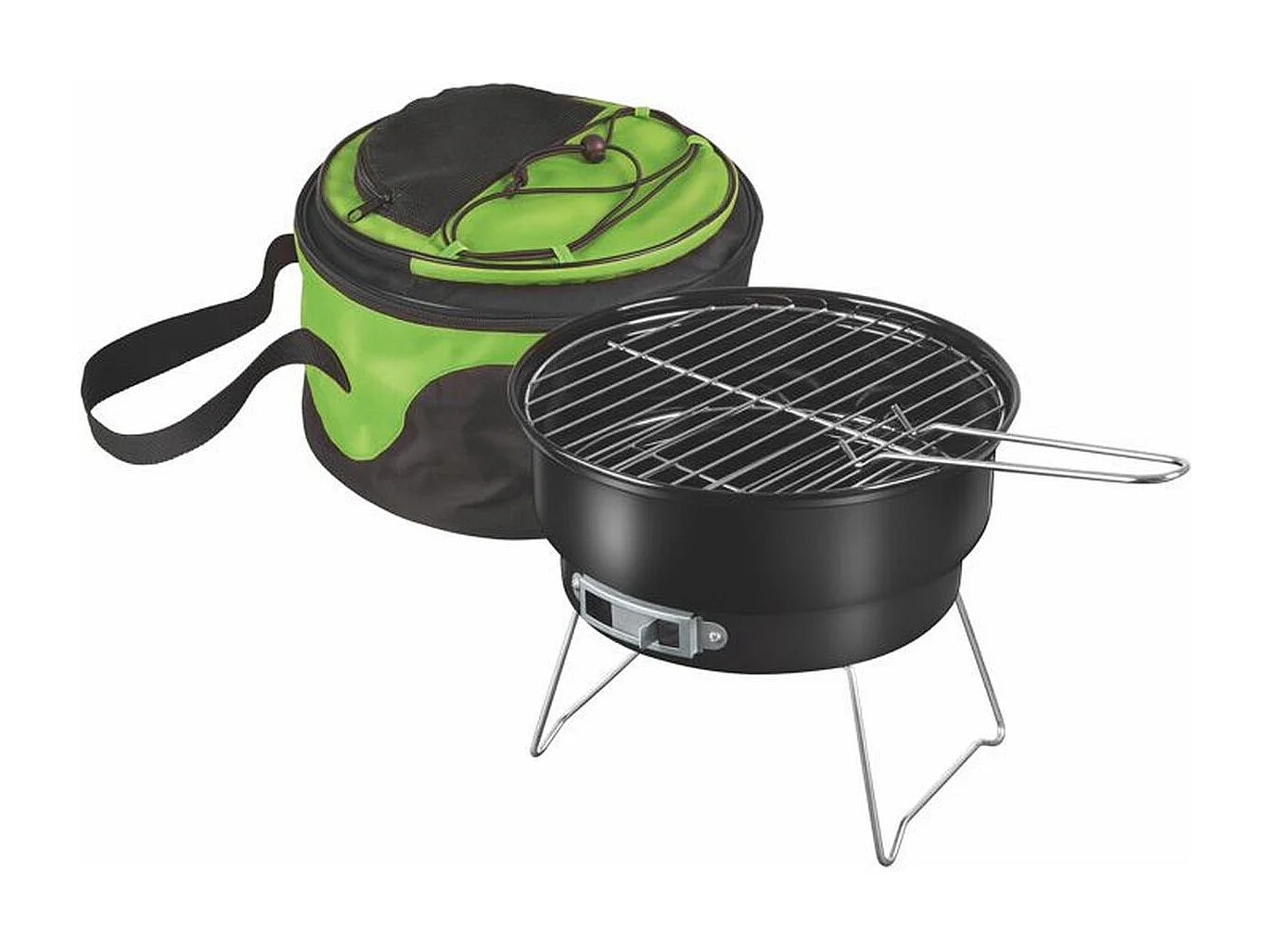 Draagbare houtskoolbarbecue FIELDMANN FZG 1003 rond Zwart/Grijs, Ø25 cm, Geïntegreerde koeltas