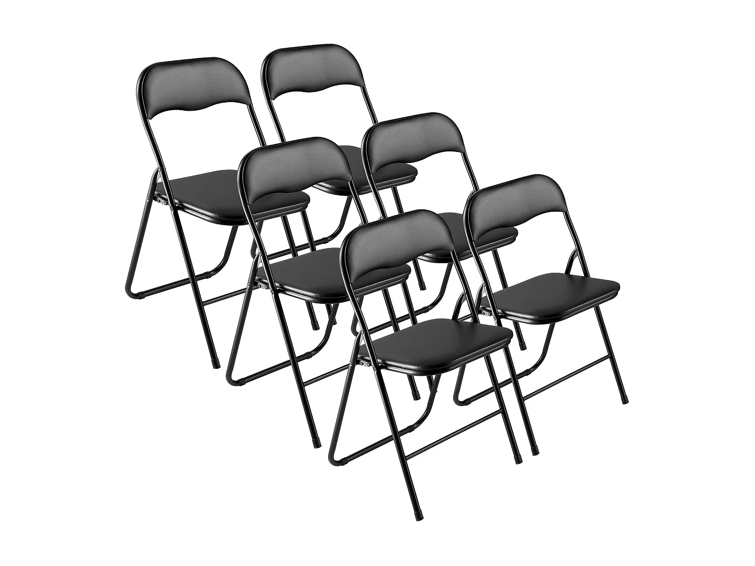 Draagbare Klapstoelen SucceBuy, Set van 6, Lederen Eetkamerstoel met Metalen Frame en Gewatteerd Kussen, voor Binnen en Buiten, Zwart