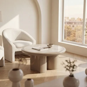 Salontafel van marmer en MDF- Beige en taupe – DIRAMA Salontafel van marmer en MDF- Beige en taupe – DIRAMA
