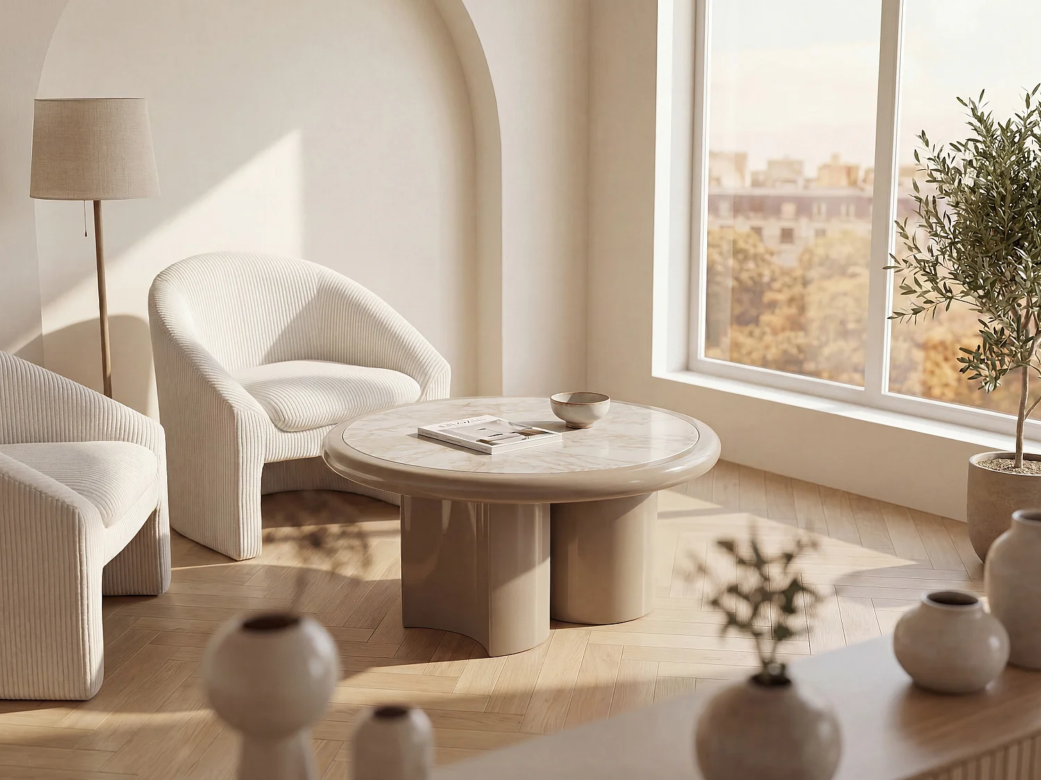 Salontafel van marmer en MDF- Beige en taupe - DIRAMA