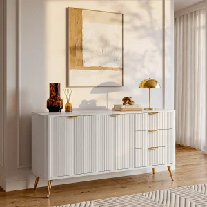 Buffetkast met 2 deuren en 3 lades van mdf – Beige en goudkleurig – ELONARIA van Pascal Morabito