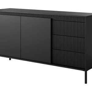 Commode 2 deuren Santori – zwart dressoir 155 cm op poten, 3 laden Commode 2 deuren Santori – zwart dressoir 155 cm op poten, 3 laden