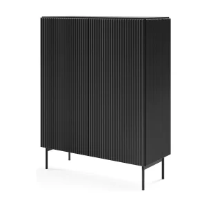 Commode zwart 100 cm Galiano op hoge poten – geribbelde, hoge commode voor de woonkamer