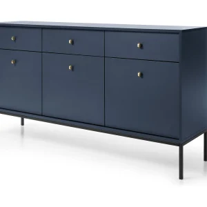 Commode 150 cm Monti – sideboard met 3 laden, 3 deuren, poten – marineblauw + zwart Commode 150 cm Monti – sideboard met 3 laden, 3 deuren, poten – marineblauw + zwart