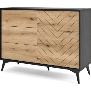 Commode met lades Emerald – loft dressoir 100 cm met metalen poten, eiken Evoke