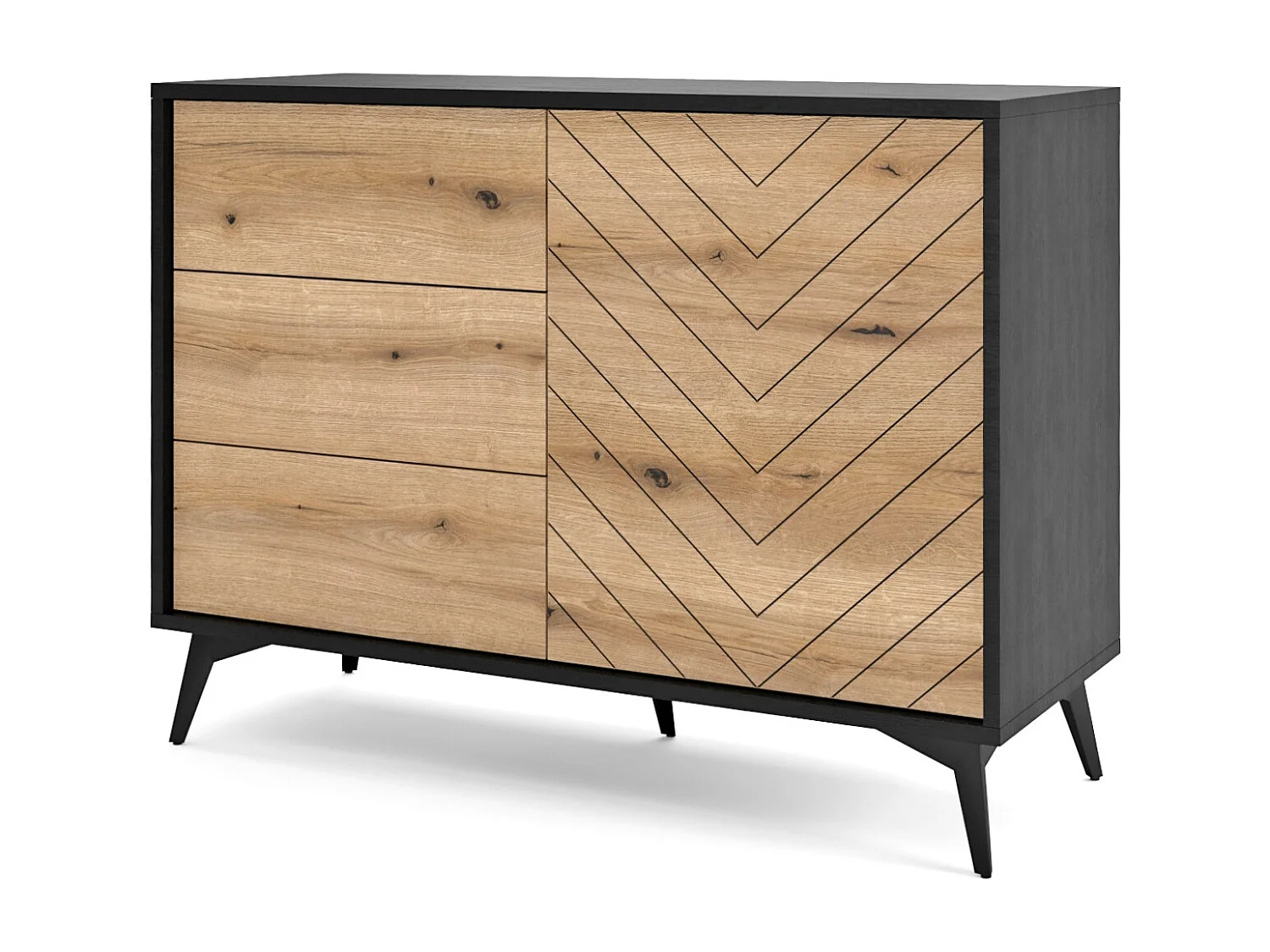 Commode met lades Emerald - loft dressoir 100 cm met metalen poten, eiken Evoke