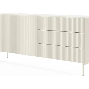 Commode met lades 177 cm Galiano – 2 deuren, hoge poten, geribbelde commode in kasjmier Commode met lades 177 cm Galiano – 2 deuren, hoge poten, geribbelde commode in kasjmier
