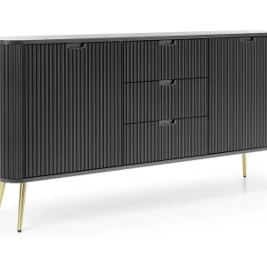 Commode met lades Gerly op poten – dressoir 170 cm, 2 deuren, zwart + goud