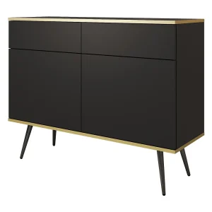 Commode met lades 107 cm Rodi, 2-deurs, op poten – woonkamerkast, zwart Commode met lades 107 cm Rodi, 2-deurs, op poten – woonkamerkast, zwart