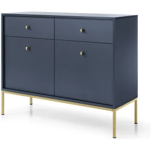 Commode met lades Monti op poten – 2 deuren, 100 cm, bleu marineblauw + goud