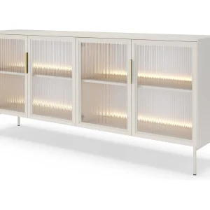 Commode op poten 180 cm Senzia met LED – dressoir voor de woonkamer, 4 glazen deuren – kasjmier