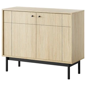 Commode 100 cm voor de woonkamer Lunaris, houten commode op poten, 2-deurs – Linea eiken Commode 100 cm voor de woonkamer Lunaris, houten commode op poten, 2-deurs – Linea eiken